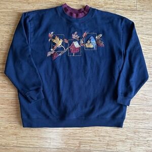 Bobbie Brooks Vintage Double Collar Blue Embroidered Birdhouse Crewneck XL